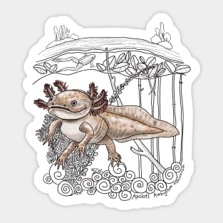 The endangered Axolotl in it's native lake Sticker